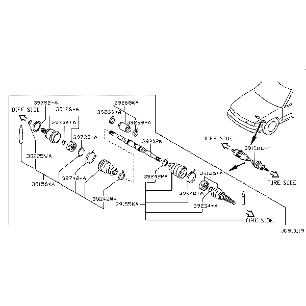 Передний приводной вал (FF); LH SIDE