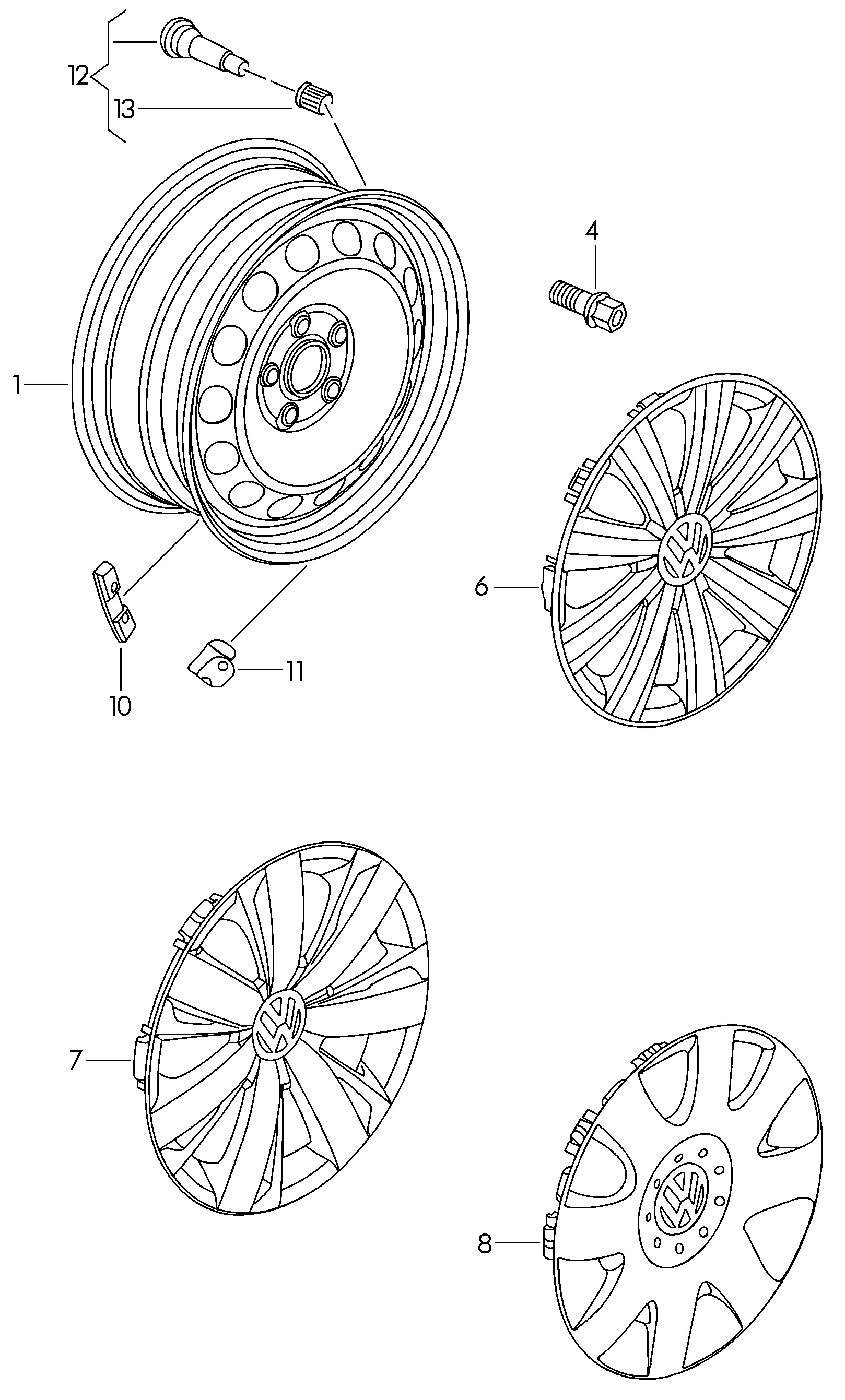 Стальной диск Колпак колеса Балансировочный груз Стальной диск (только для запасного колеса)