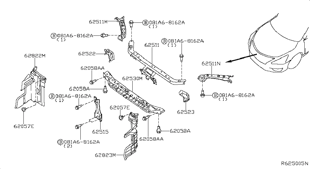 Передняя нижняя панель и рамка радиатора; FRONT APRON & RADIATOR CORE SUPT