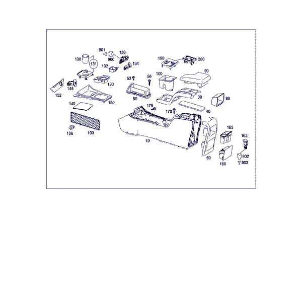 КОРПУС С ПОДДОНОМ ВЕЩЕВОГО ОТСЕКА, ПОДЛОКОТНИК И ПЕПЕЛЬНИЦА