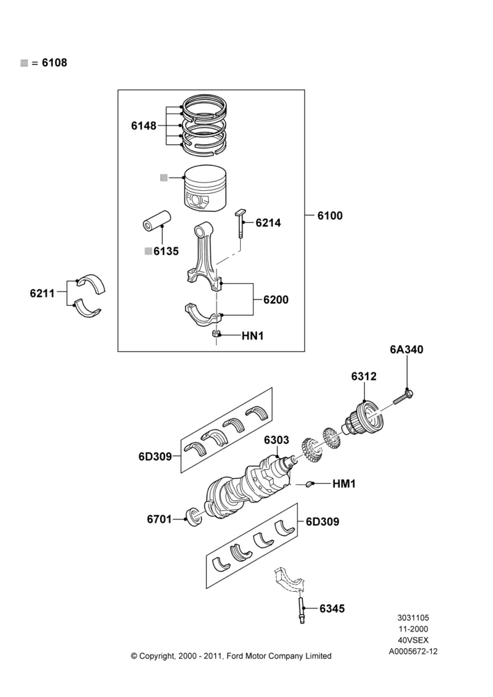 05B - Crankshaft/Pistons and Bearings, 4.0L V6 12V SOHC EFI; 13/NOV/2000-16/DEC/2010