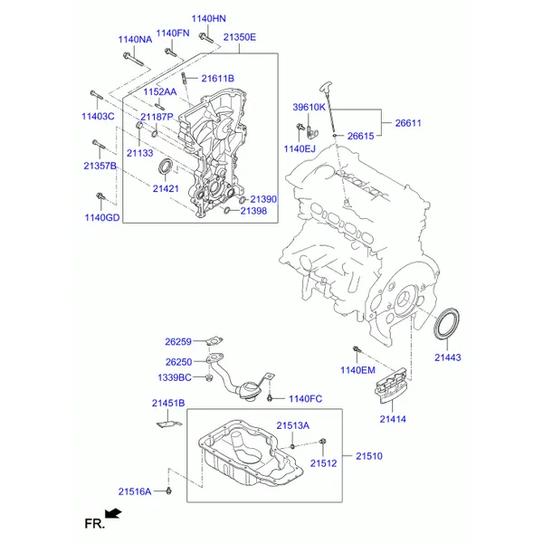 Крышка ременного привода и масляный картер