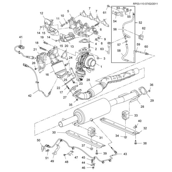 ВЫПУСКНАЯ СИСТЕМА ПЕРЕДНЯЯ ЧАСТЬ (LUD/1.7L)