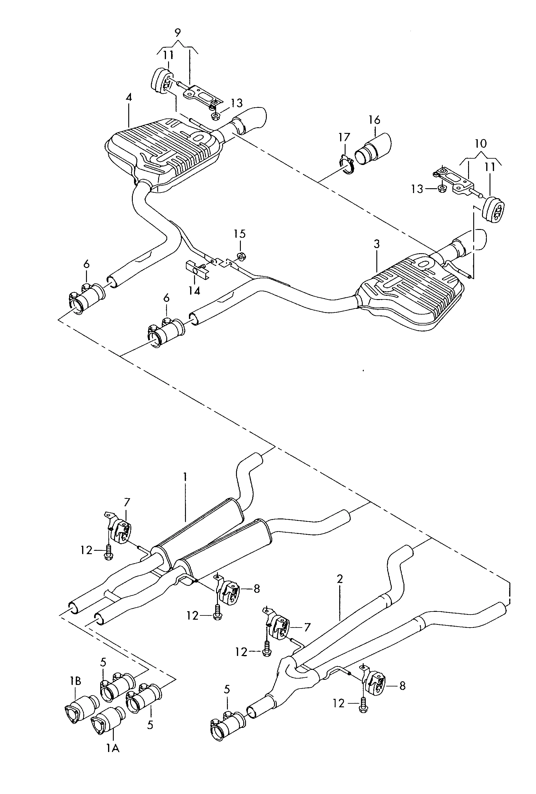Средний глушитель Задний глушитель
