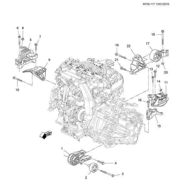 КРЕПЛЕНИЕ ДВИГАТЕЛЯ И КОРОБКИ ПЕРЕДАЧ (LUD/1.7L, МЕХАНИЧЕСКАЯ MZ4)