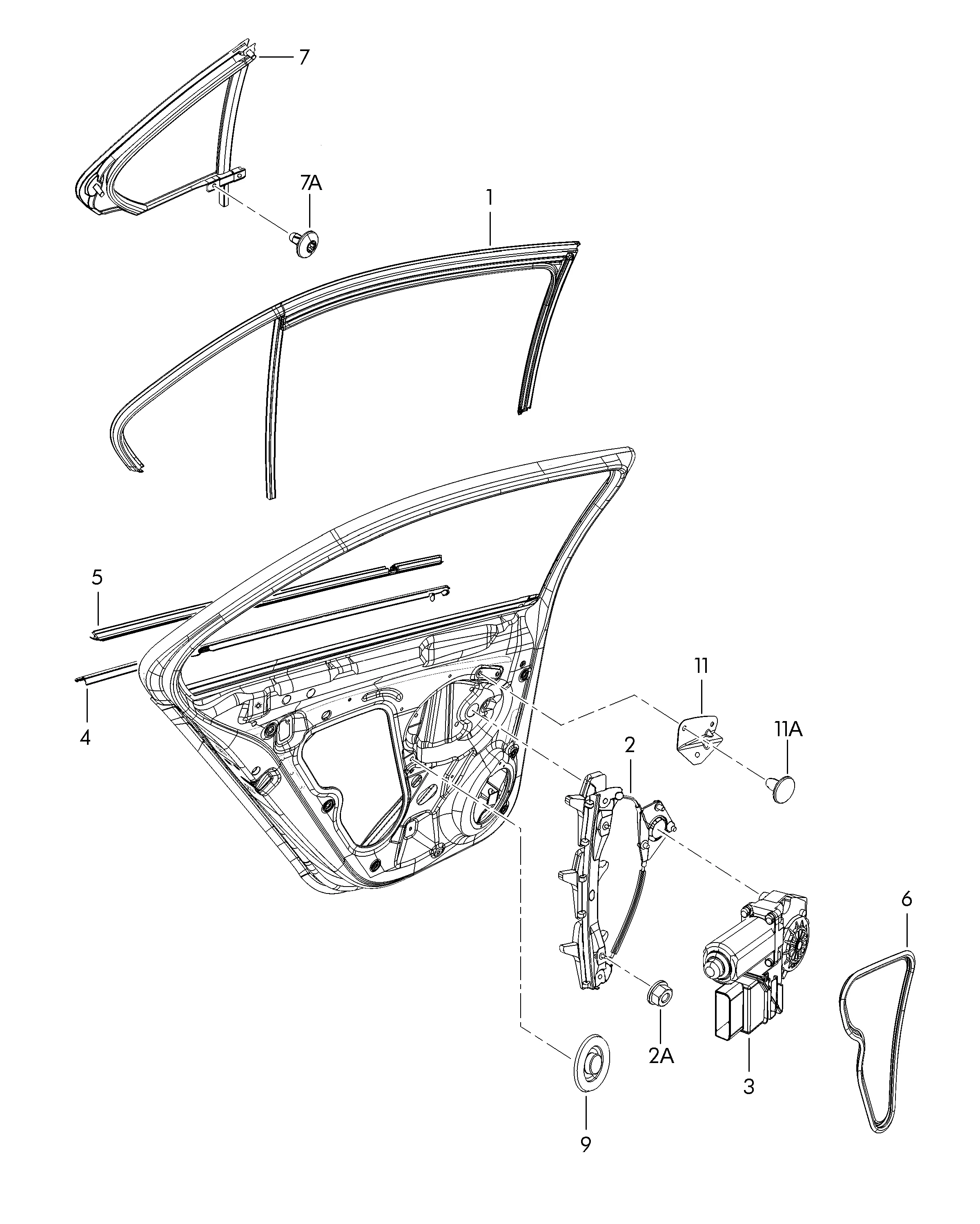 Стеклоподъёмник Эл.двигатель стеклоподъёмника Направляющая стекла Уплотнитель паза стекла Накладка рамы окна двери
