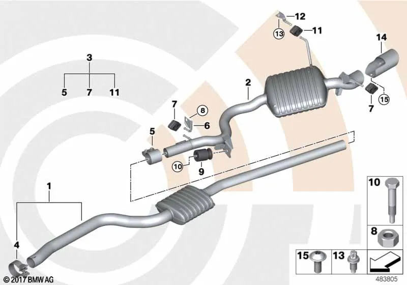 Задний глушитель и монтажный комплект