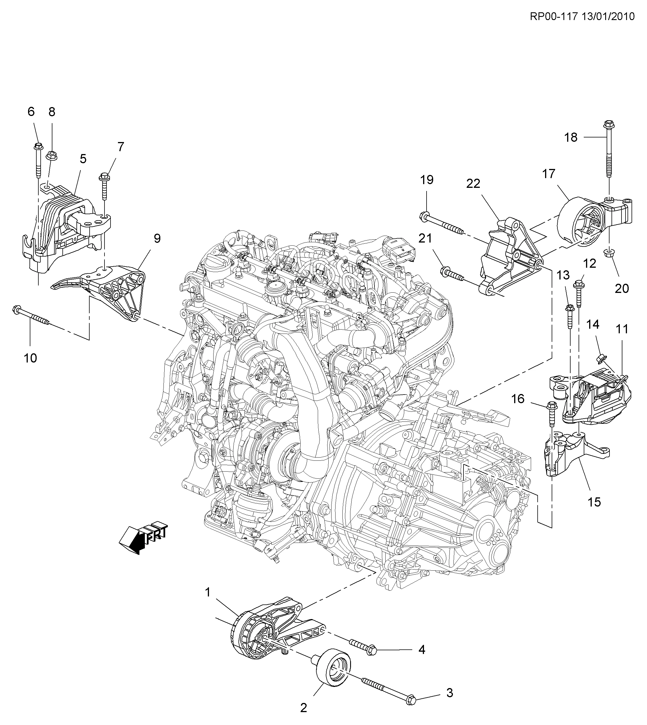 КРЕПЛЕНИЕ ДВИГАТЕЛЯ И КОРОБКИ ПЕРЕДАЧ (LUD/1.7L, МЕХАНИЧЕСКАЯ MZ4)