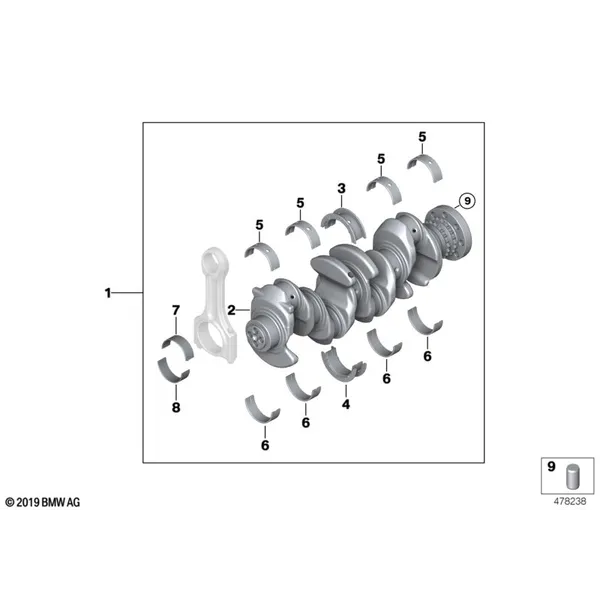 Коленчатый вал с вкладышами подшипников