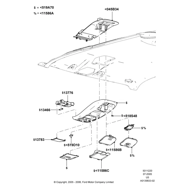 20K - Console - Overhead, Less Aux Overhead Heater And A/C, Less Sun Roof; 19/JUL/2005-16/DEC/2010