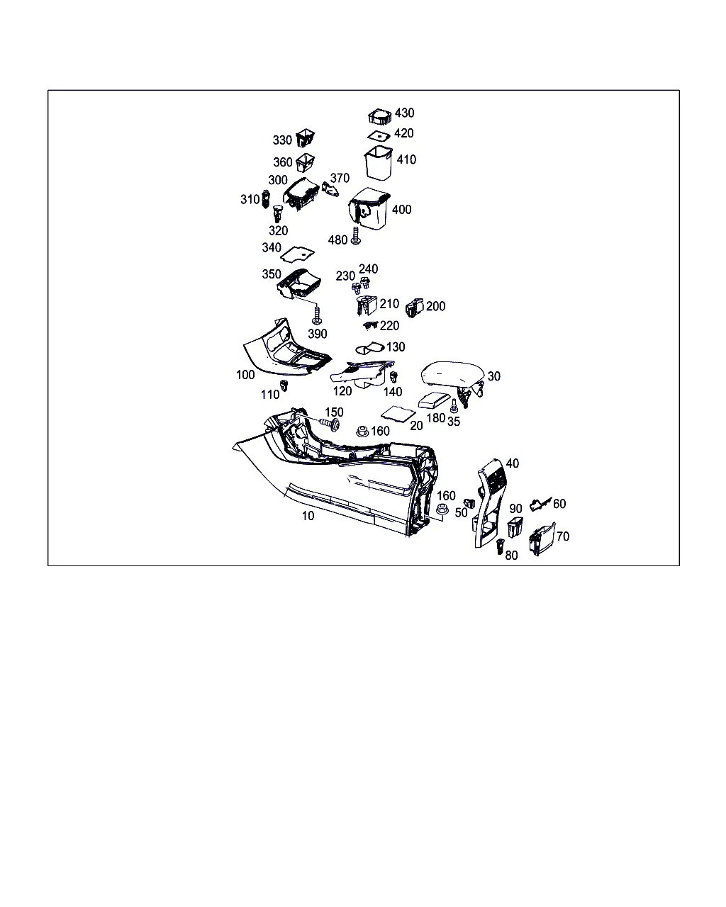 КОРПУС С ПОДДОНОМ ВЕЩЕВОГО ОТСЕКА, ПОДЛОКОТНИК И ПЕПЕЛЬНИЦА