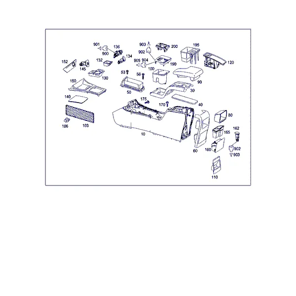 КОРПУС С ПОДДОНОМ ВЕЩЕВОГО ОТСЕКА, ПОДЛОКОТНИК И ПЕПЕЛЬНИЦА