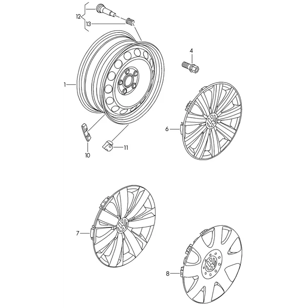 Стальной диск Колпак колеса Балансировочный груз Стальной диск (только для запасного колеса)