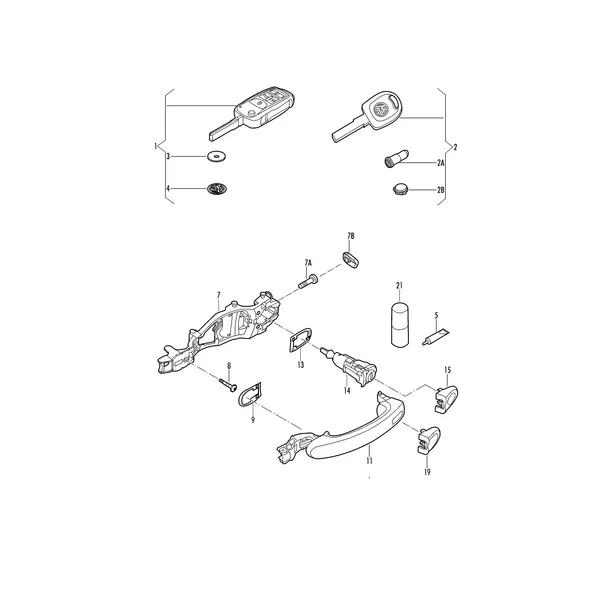 Ключ Ручка двери, наружная К-т личинок замков