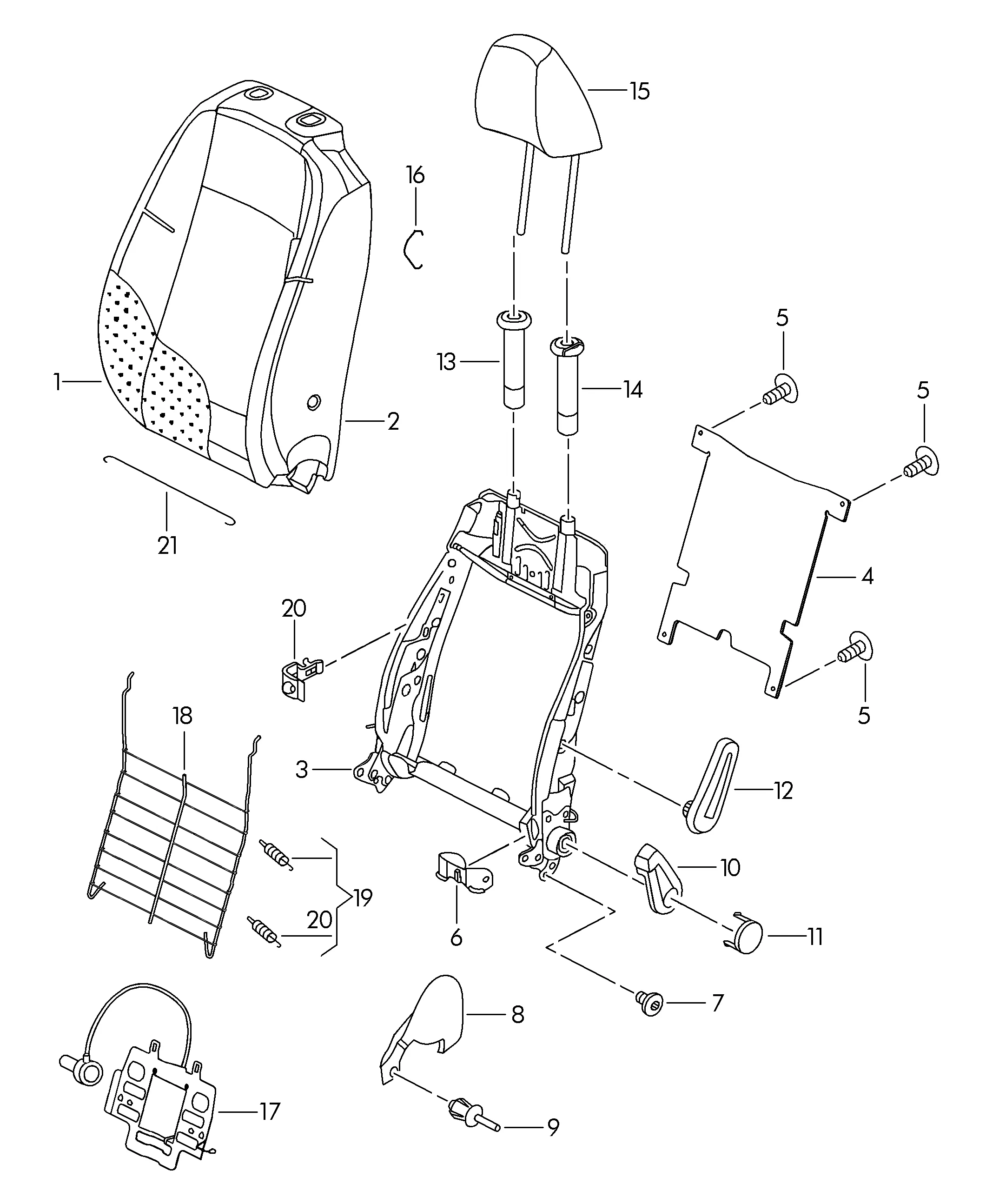 Каркас спинки сиденья Электродвиг. регул. спинки см. панель иллюстраций: