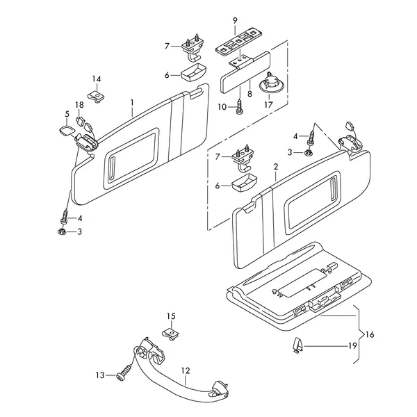 Козырьки солнцезащитные Ручка, откидная