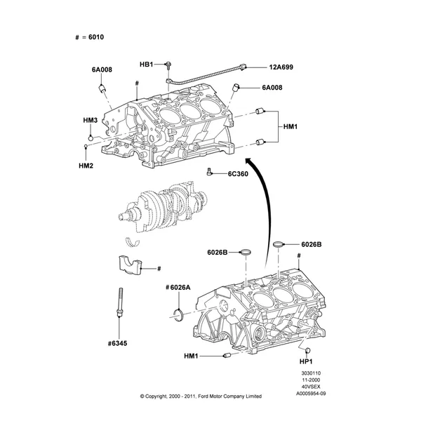 10B - Cylinder Block and Plugs, 4.0L V6 12V SOHC EFI; 13/NOV/2000-16/DEC/2010