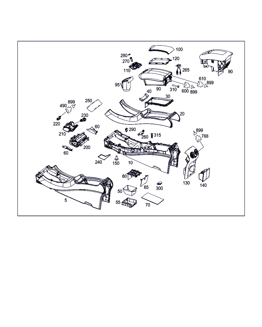КОРПУС С ПОДДОНОМ ВЕЩЕВОГО ОТСЕКА, ПОДЛОКОТНИК И ПЕПЕЛЬНИЦА