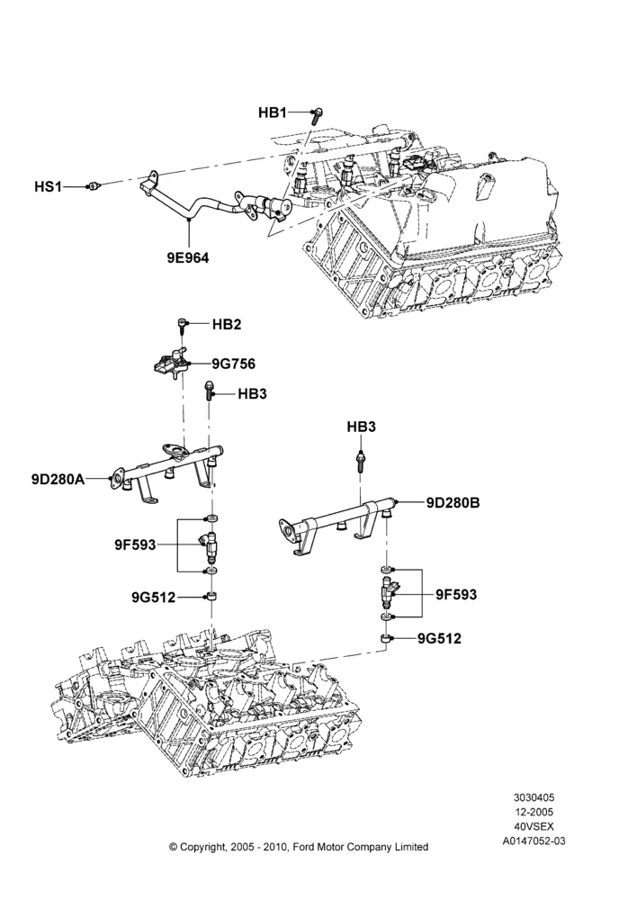 05L - Fuel Injectors and Pipes, 4.0L V6 12V SOHC EFI; 05/DEC/2005-16/DEC/2010