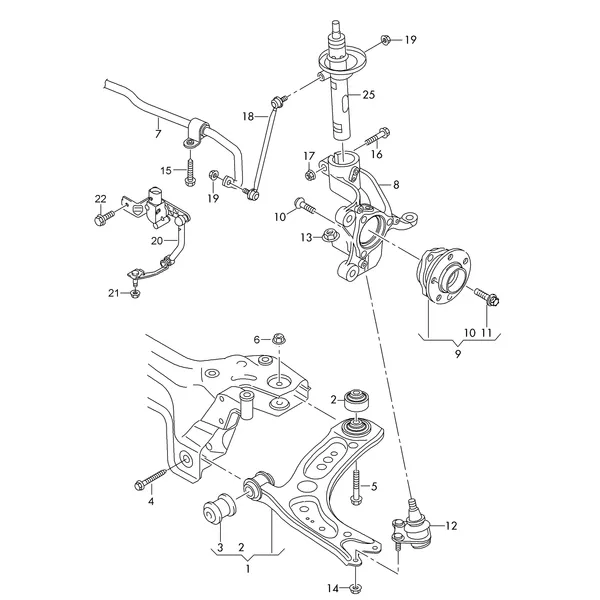 Поперечный рычаг в сборе Поворотный кулак Стабилизатор