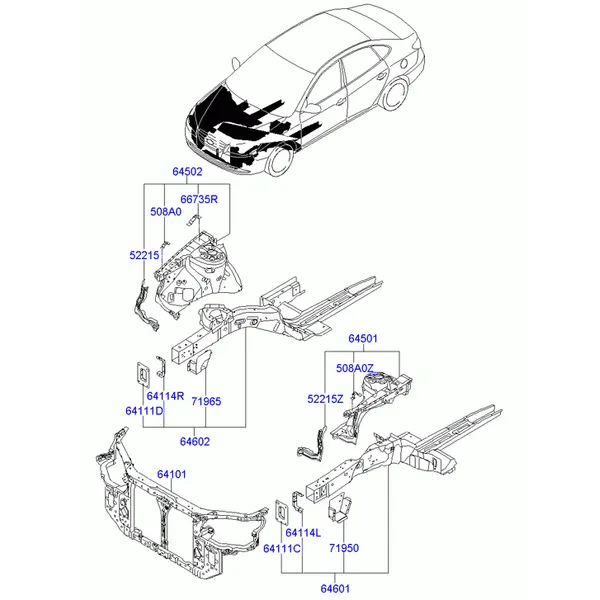 Подкрылок и панель крепления радиатора