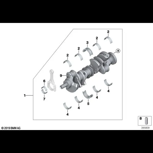 Коленчатый вал с вкладышами подшипников