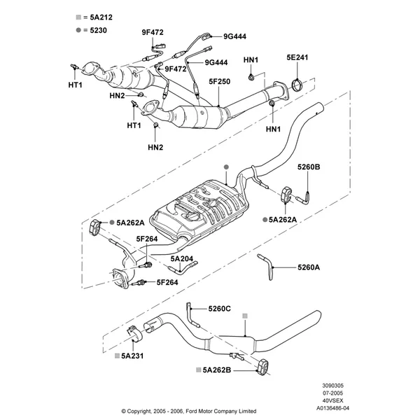 05E - Exhaust System, 4.0L V6 12V SOHC EFI; 19/JUL/2005-16/DEC/2010