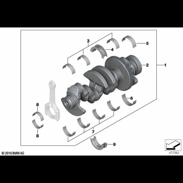 Коленчатый вал с вкладышами подшипников