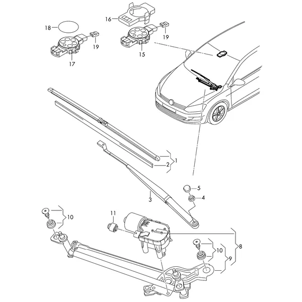 Поводок стеклоочистителя с бескаркасной щёткой