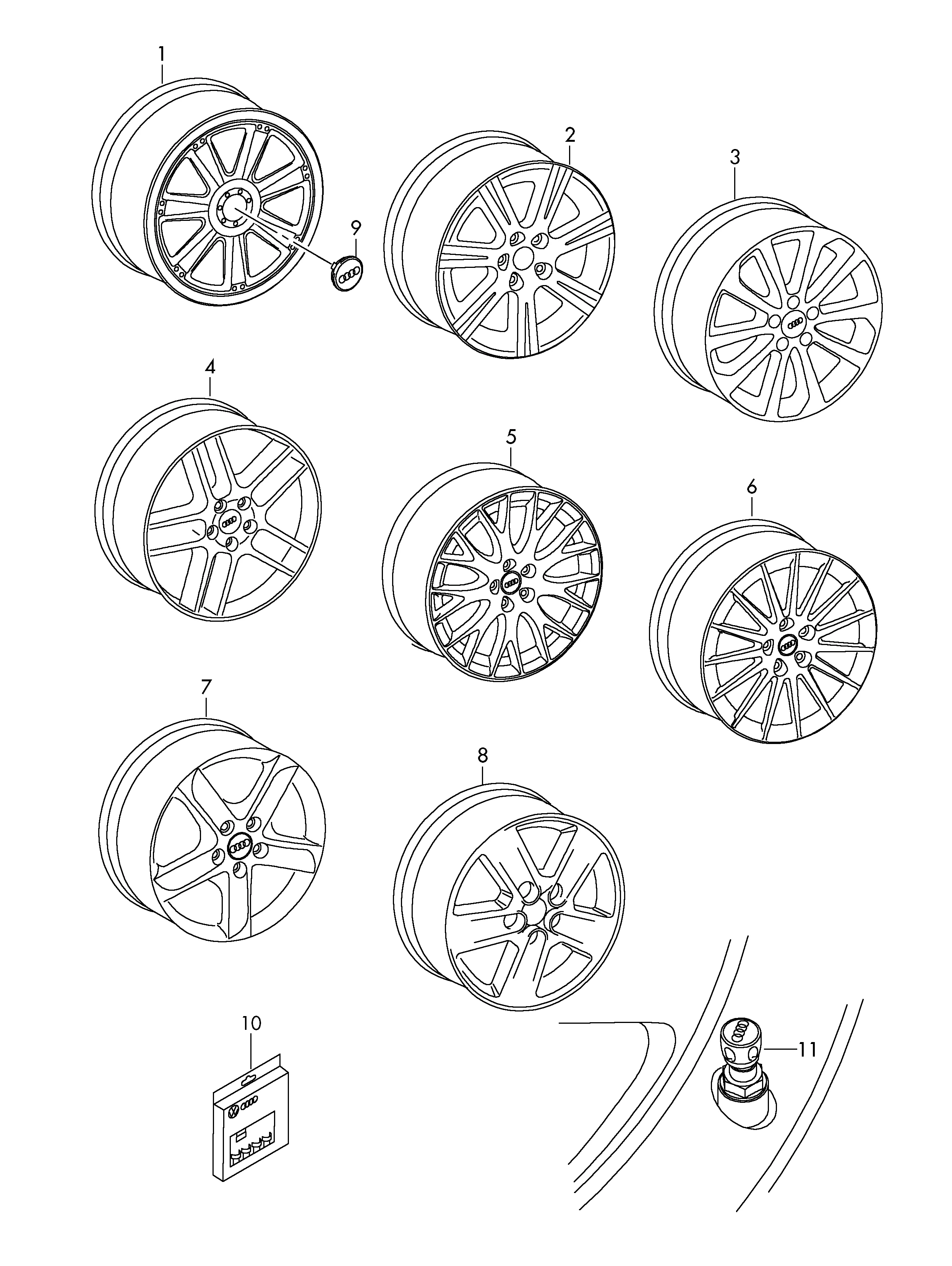 Оригинальные аксессуары Алюминиевый диск Крышка ступицы колеса Колёсные болты-секретки Заслонка для блока клапанов *функция 'FI' невозможна