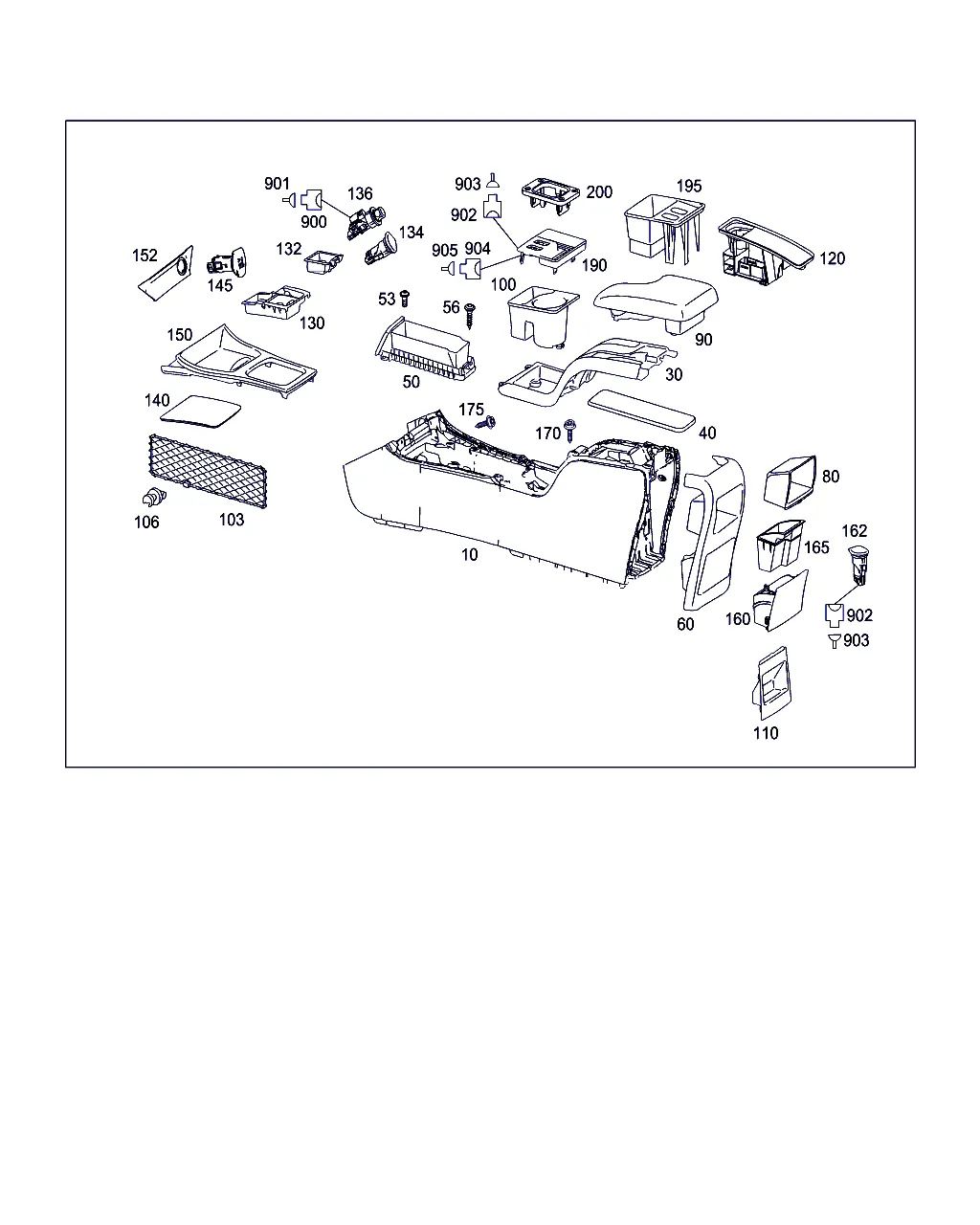 КОРПУС С ПОДДОНОМ ВЕЩЕВОГО ОТСЕКА, ПОДЛОКОТНИК И ПЕПЕЛЬНИЦА