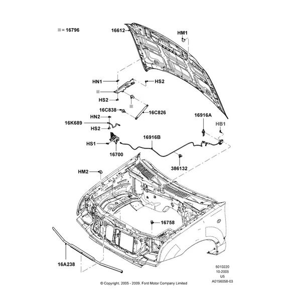 20D - Hood and Related Parts, Ford Series; 20/OCT/2005-16/DEC/2010