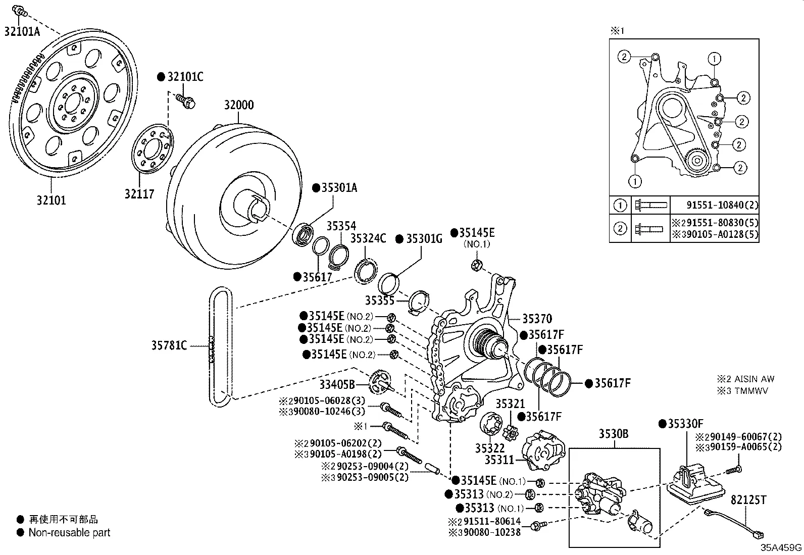 TORQUE CONVERTER, FRONT OIL PUMP & CHAIN (ATM)