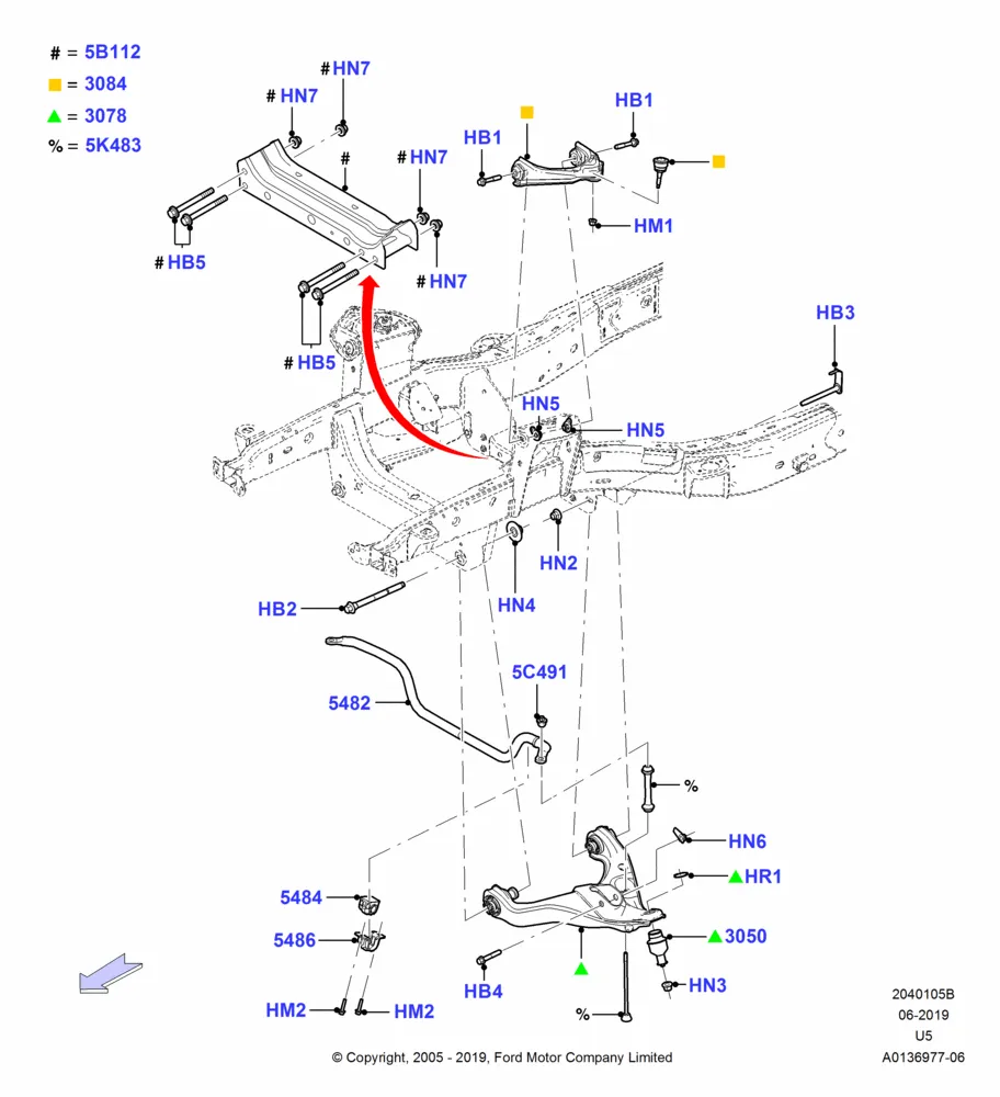 05B - Front Susp.Arms/Stabilizer/X-Member; 19/JUL/2005-16/DEC/2010