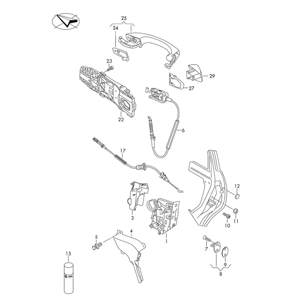 Замок двери Внутр. ручка двери Ручка двери, наружная