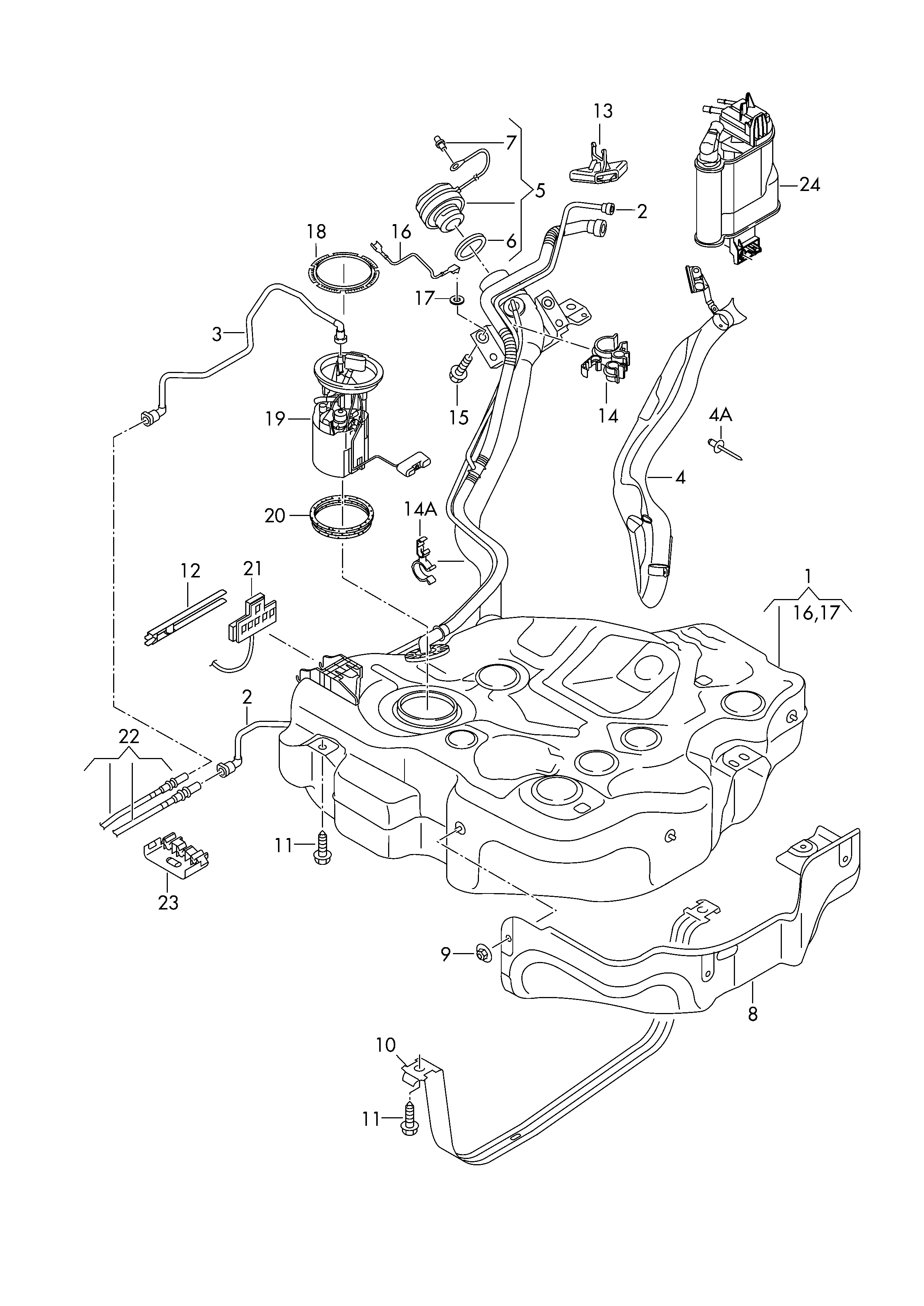 Топливный бак с навесными деталями