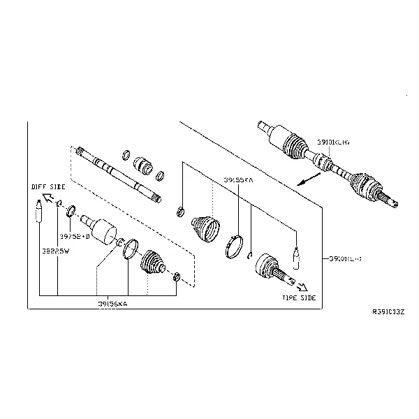 Передний приводной вал (FF); LH SIDE