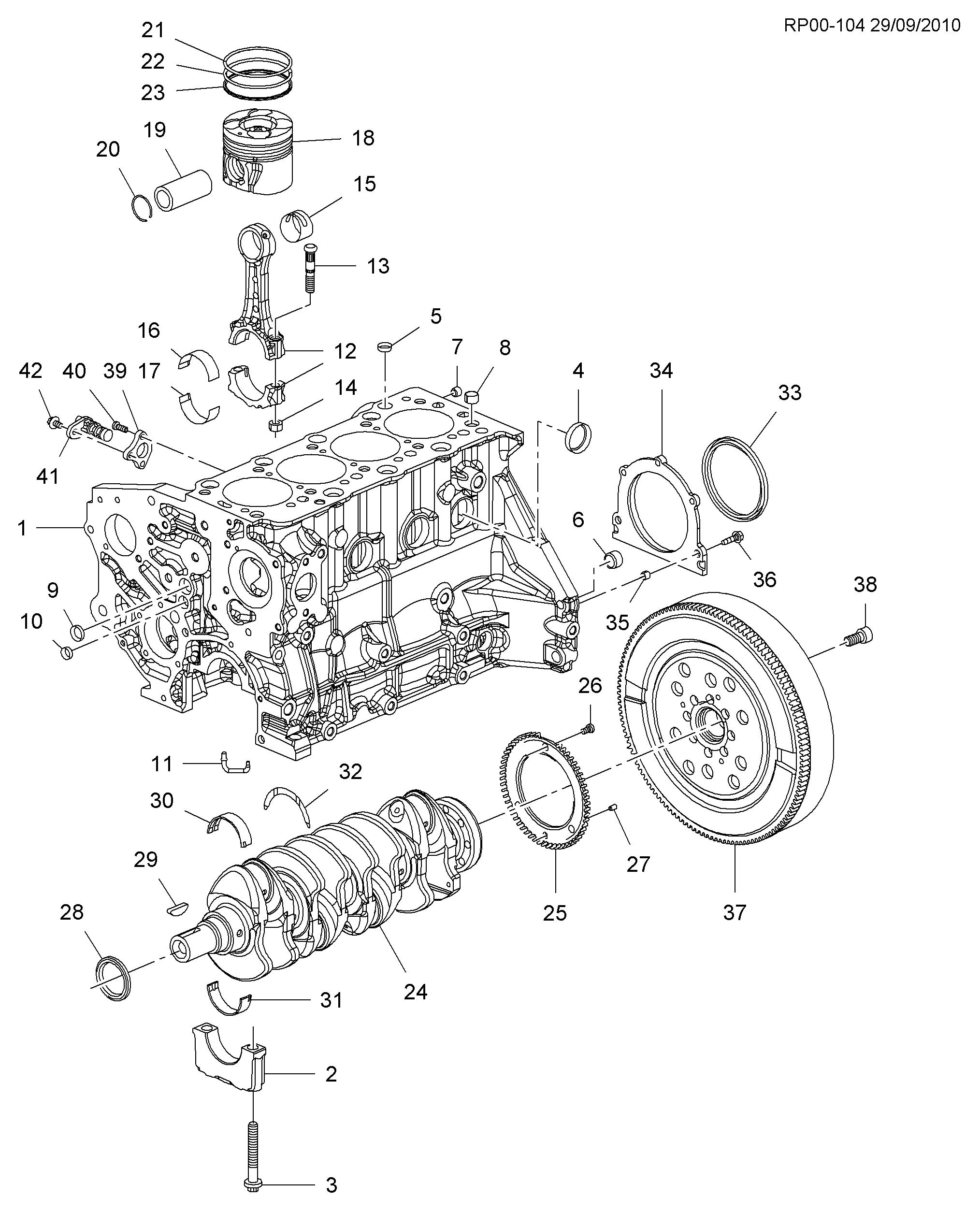 ДВИГ. СБ.-L4 PART 1 БЛОК ЦИЛИНДРОВ И ВНУТРЕННИЕ ДЕТАЛИ (LUD/1.7L)