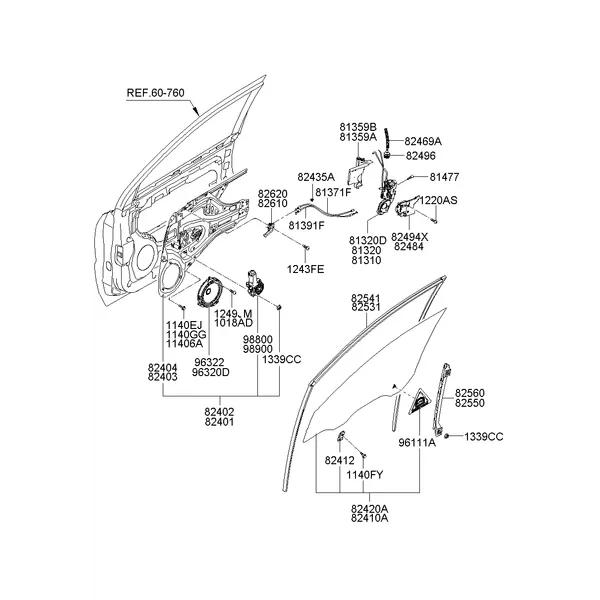 FRONT DOOR WINDOW REGULATOR & GLASS