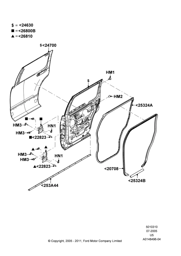 10B - Rear Doors, Hinges & Weatherstrips; 19/JUL/2005-16/DEC/2010