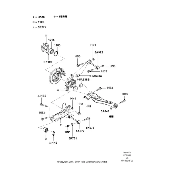 05B - Rear Knuckle and Suspension Arms; 19/JUL/2005-16/DEC/2010