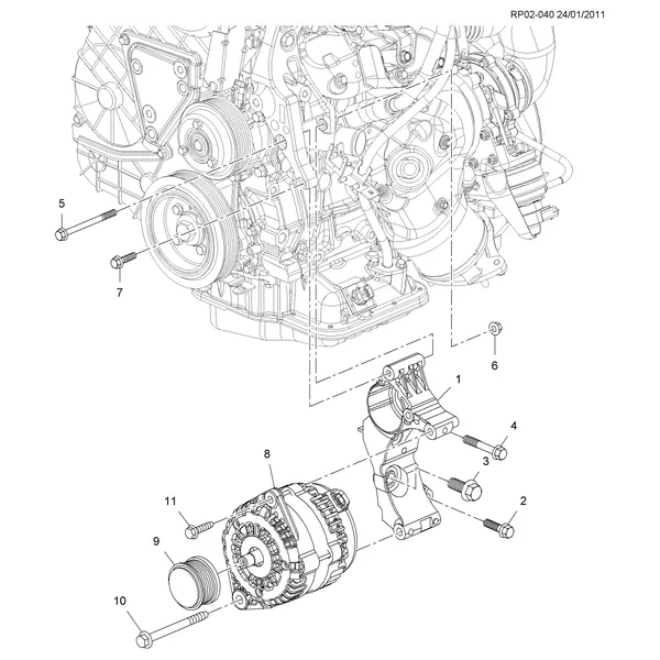 КРЕПЛЕНИЕ ГЕНЕРАТОРА (LUD/1.7L)