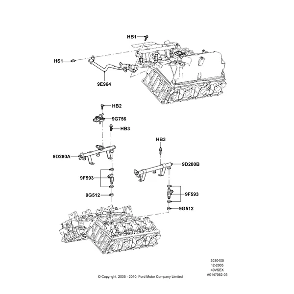 05L - Fuel Injectors and Pipes, 4.0L V6 12V SOHC EFI; 05/DEC/2005-16/DEC/2010
