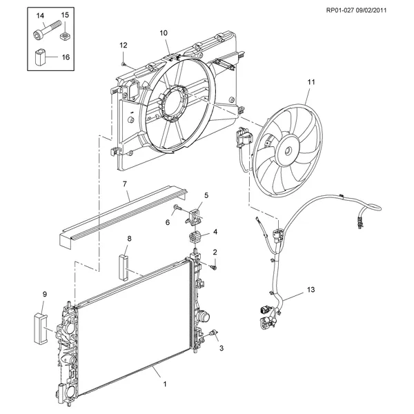 РАДИАТОР, СБ МОНТАЖ И ВЕНТИЛЯТОР ОХЛАЖДЕНИЯ ДВИГАТЕЛЯ (LUD/1.7L)