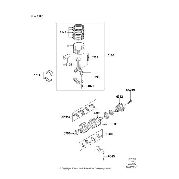 05B - Crankshaft/Pistons and Bearings, 4.0L V6 12V SOHC EFI; 13/NOV/2000-16/DEC/2010