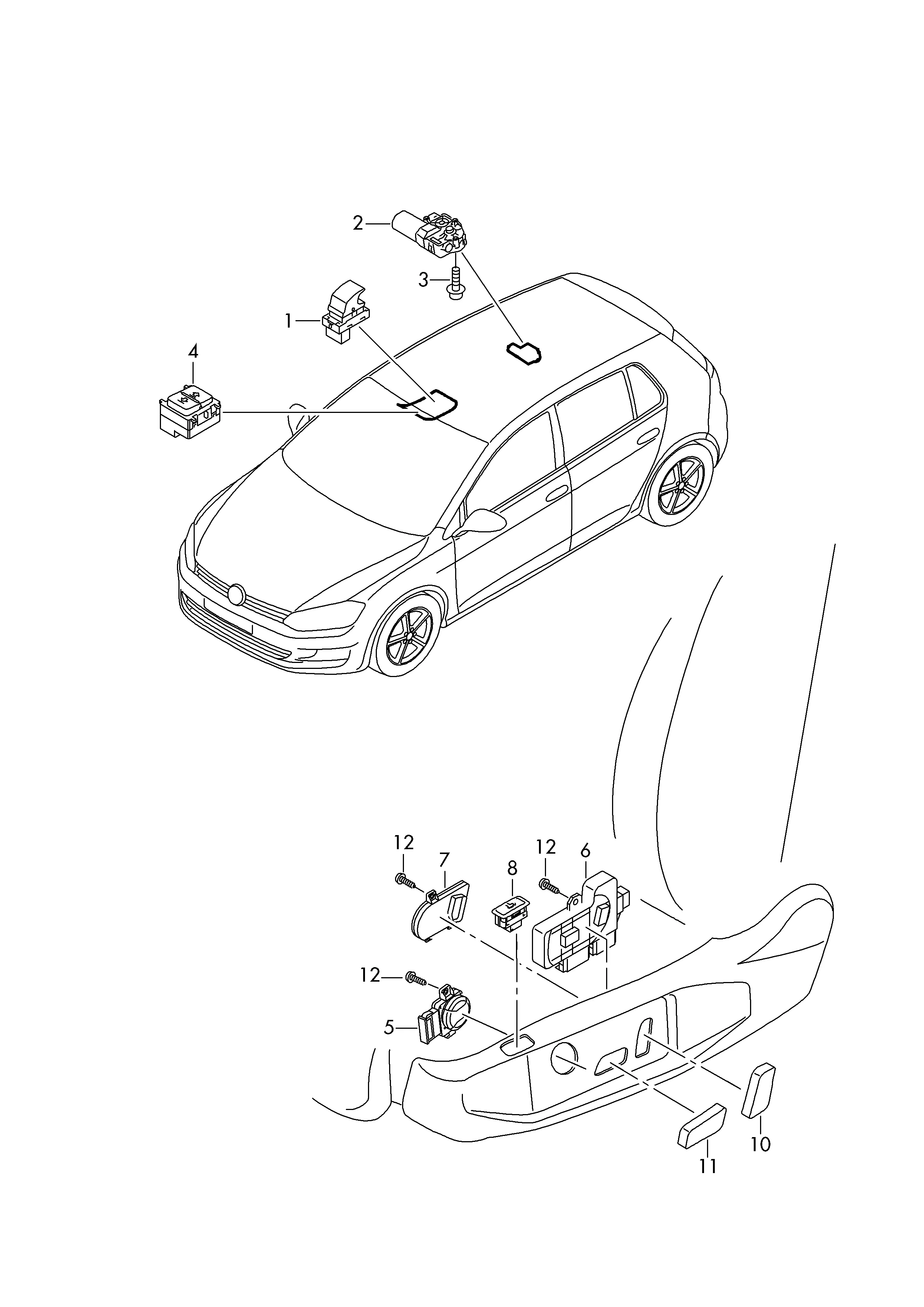 Выключатель на крыше Электродв. привода сдвиж. люка Переключатель регулировки сид.