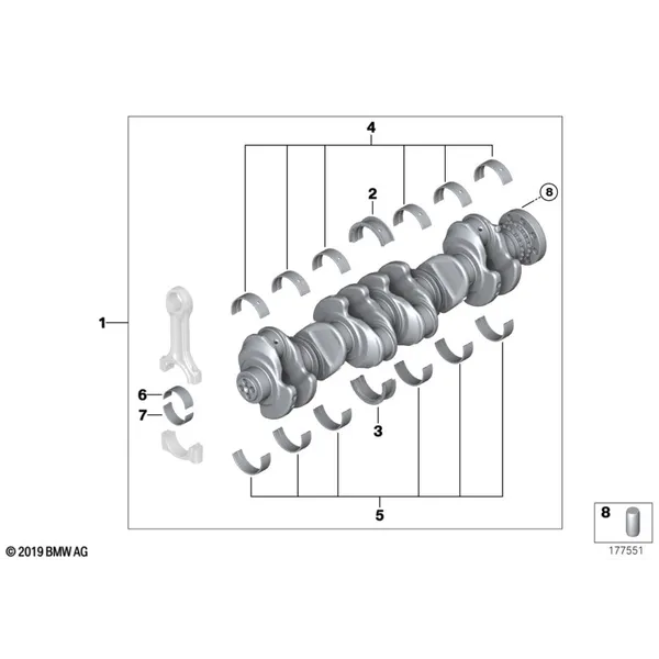 Коленчатый вал с вкладышами подшипников