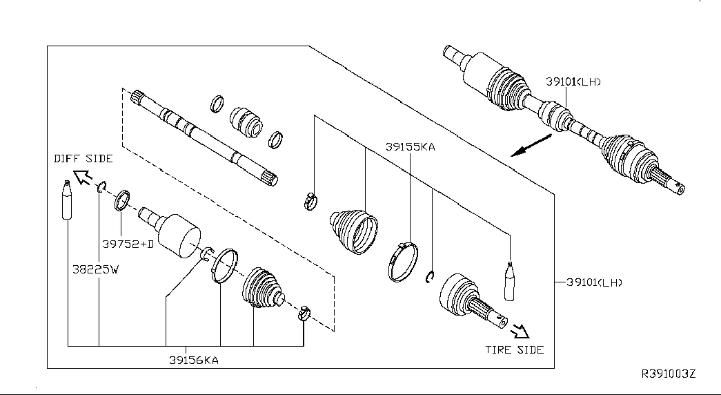 Передний приводной вал (FF); LH SIDE