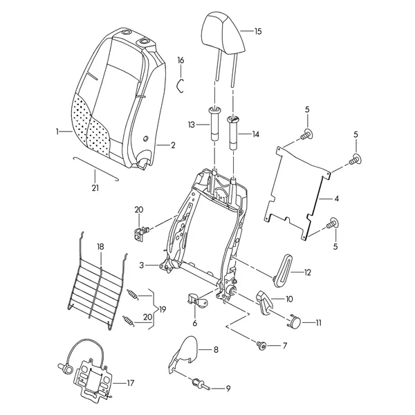 Каркас спинки сиденья Электродвиг. регул. спинки см. панель иллюстраций:
