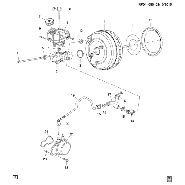 УСТАНОВКА ТОРМОЗНОГО УСИЛИТЕЛЯ И ГЛАВНОГО ЦИЛИНДРА (АВТОМОБИЛИ С ЛЕВОСТОРОННИМ РУЛЕВЫМ УПРАВЛЕНИЕМ, LUD/1.7L)